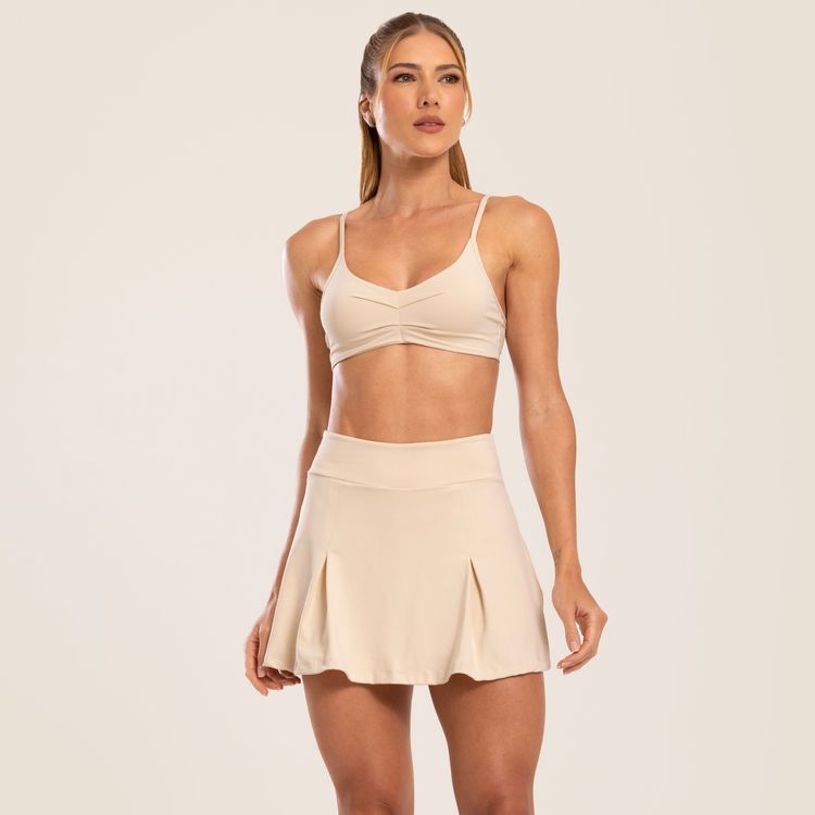 Conjunto Short Saia Sand Soft Beige Poliamida Soft