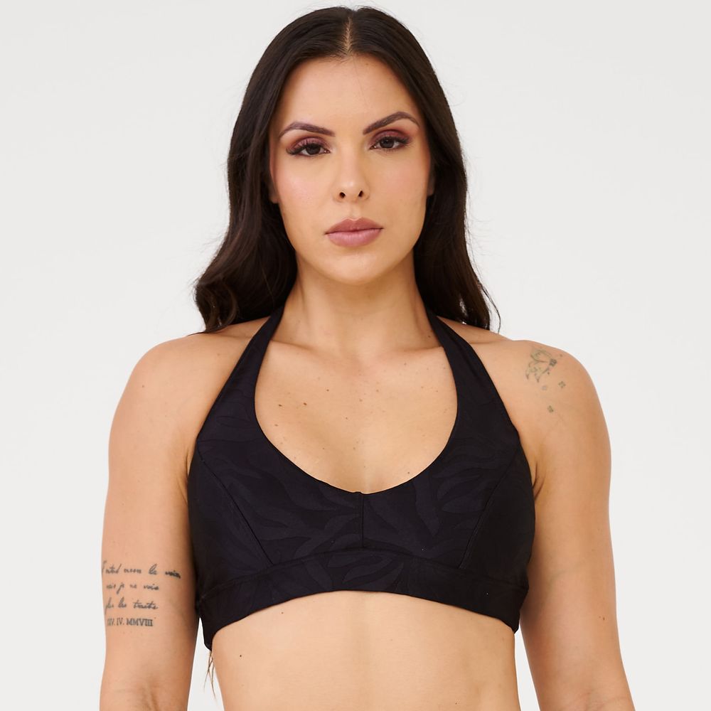 DAWN No.11 CUP IN LANG TOPS BEG×BLK TOP FRENTE ÚNICA PRETO TEXTURIZADO
