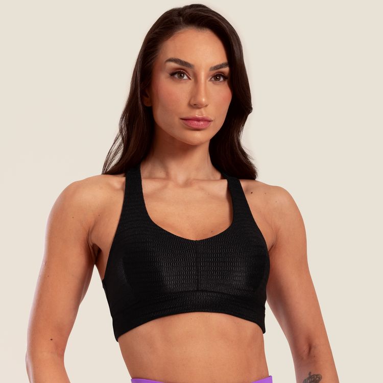 Top Celtics em Tecido Texturizado Preto Com Bojo