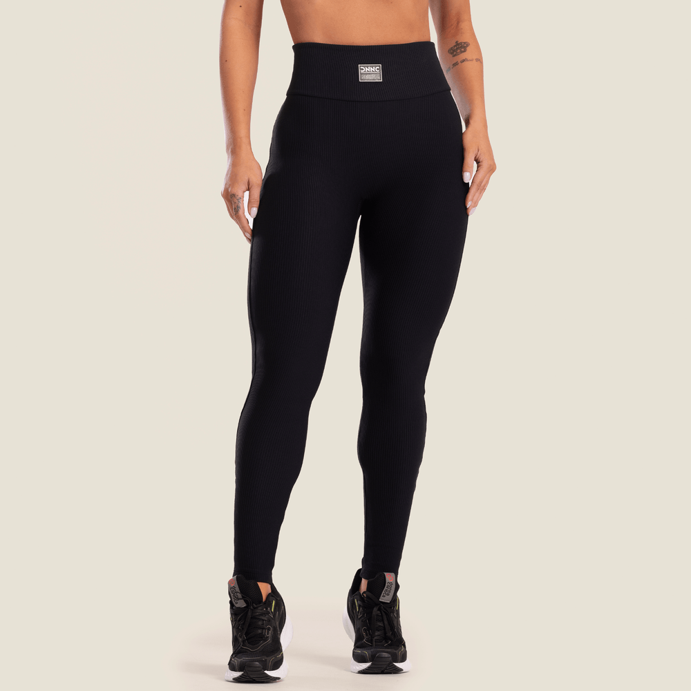 LEGGING SEM GANCHO FRONTAL PRETA CANELADA